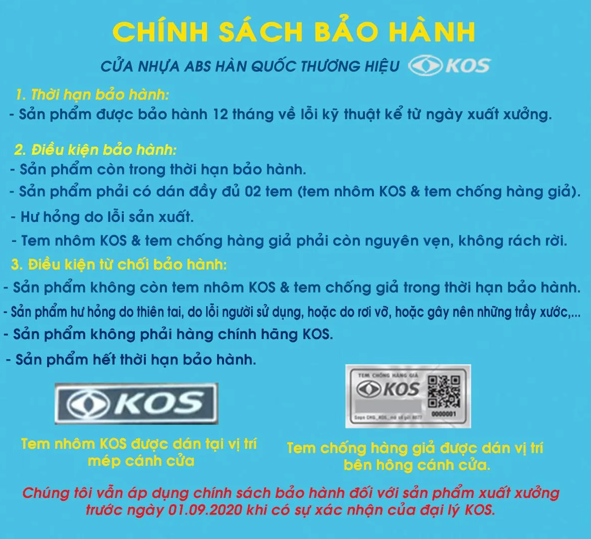 Chính sách bảo hành của cửa Nhựa ABS Hàn Quốc thương hiệu KOS